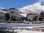 Beddgelert Church and Moel Hebog in winter